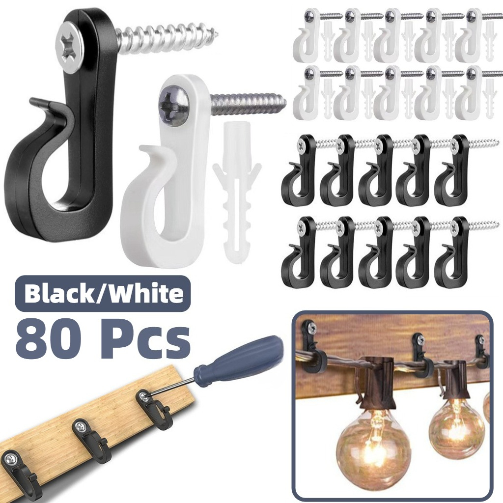 Outdoor Lighting Wire - 80 Pcs Screw in Hooks for